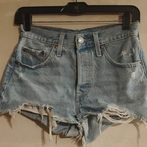 Levi's Premium 501 Distressed Light Blue Jean Shorts. Size 25.